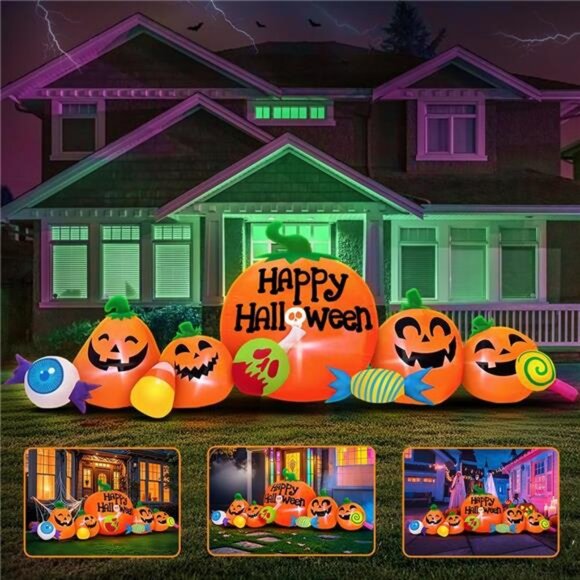 8FT Halloween Inflatable Decoration Pumpkin and Candy Eyeball Combo Decorations - Picture 4 of 7